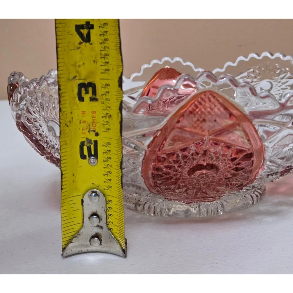 Vintage Pink &‎ Clear Pressed Glass Bowl Candy Dish Scalloped Rim